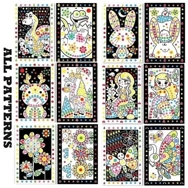 Autocollants de Coloriage Créatifs DIY pour Enfants - Ensemble de 12 Art Mosaïque pour Activités de Classe Maternelle