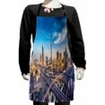 thumbnail image 1 of City Kids Apron, Panoramic View of Dubai Cityscape High Rise Buildings Traffic Roads, Boys Girls Apron Bib with Adjustable Ties for Cooking Baking Painting, Blue Ivory Marigold, by Ambesonne, 1 of 2