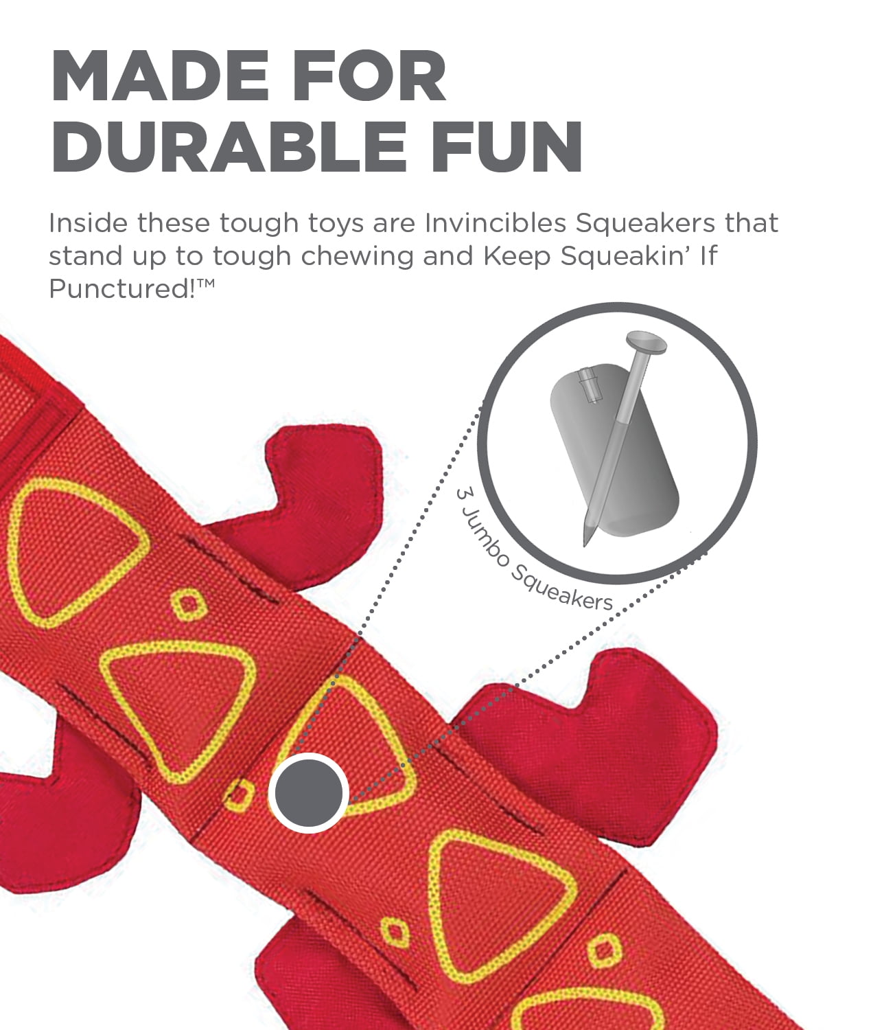 Outward Hound Fire Biterz Lizard Plush Interactive Dog Toy, Red, Large