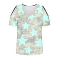 thumbnail image 4 of Puntoco Liquidación de blusas cortas para mujer, blusas estampadas para mujer, blusas de manga corta con escote en V y hombros descubiertos, blusas de moda, 4 of 5