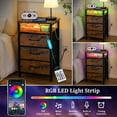 thumbnail image 3 of Night Stand with Charging Station, LED Nightstand with USB Ports and Outlets, End Table with Fabric Drawers and Storage Shelf, Small Bedside Tables for Bedroom Living Room, Brown, 3 of 8