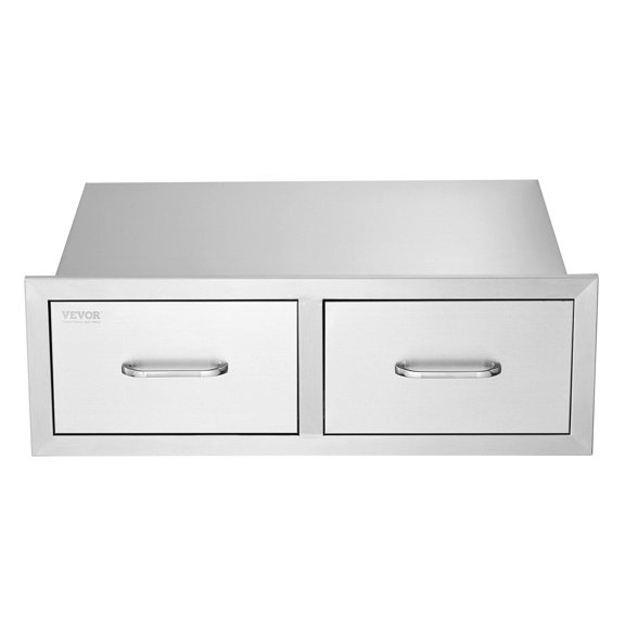 Stainless Steel Outdoor Kitchen Drawers 29.5 Inch Wide x 10 Inch High x 19.7 Inch Deep, Horizontal Double BBQ Access Drawers with Handle for Grill Island or Patio
