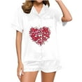 thumbnail image 2 of Pajamas for Women Valentine's Day Gift for Her Heart Printed Stand Up Collar Pocket Short Sleeved Top+Shorts Home Wear Pajama Sets Red4, 2 of 5