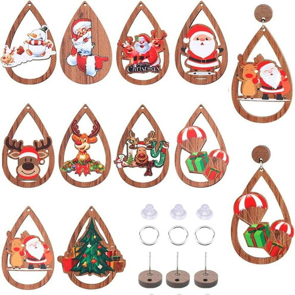 DIY Christmas Wood Dangle Stud Earring Making Kit Mixed Color 5~55x5~44.5x0.8~3mm Hole: 0.8~5mm