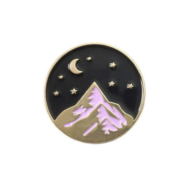 Broche Ronde Montagne Étoiles Lune Broche Corsage Lune Épingle en Alliage de Zinc Badge Rond Accessoires de Bijoux Randonnée