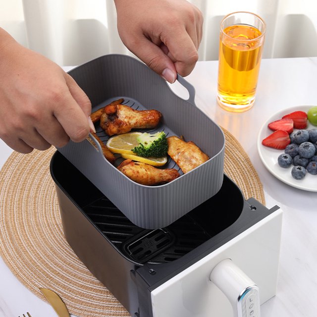 Ollas De Freidora De Aire 2 ollas de silicona para freidora de aire con aislamiento térmico para hornear para cocina casera (gris)
