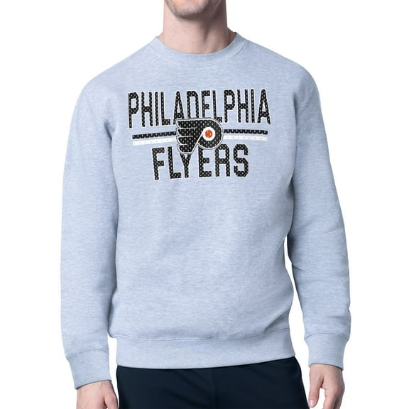Men's Starter Heather Gray Philadelphia Flyers Mesh Look Team Name Logo Pullover Sweatshirt