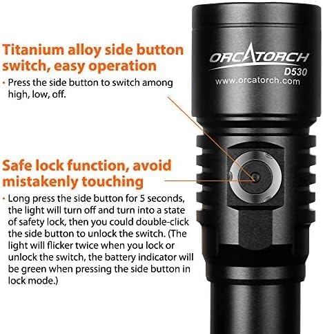 ORCATORCH D530 Scuba Dive Light, 395NM LED UV Light, Titanium Alloy Side Button Switch, 2 Lighting Modes with Battery Indicator for Underwater 150M Diving