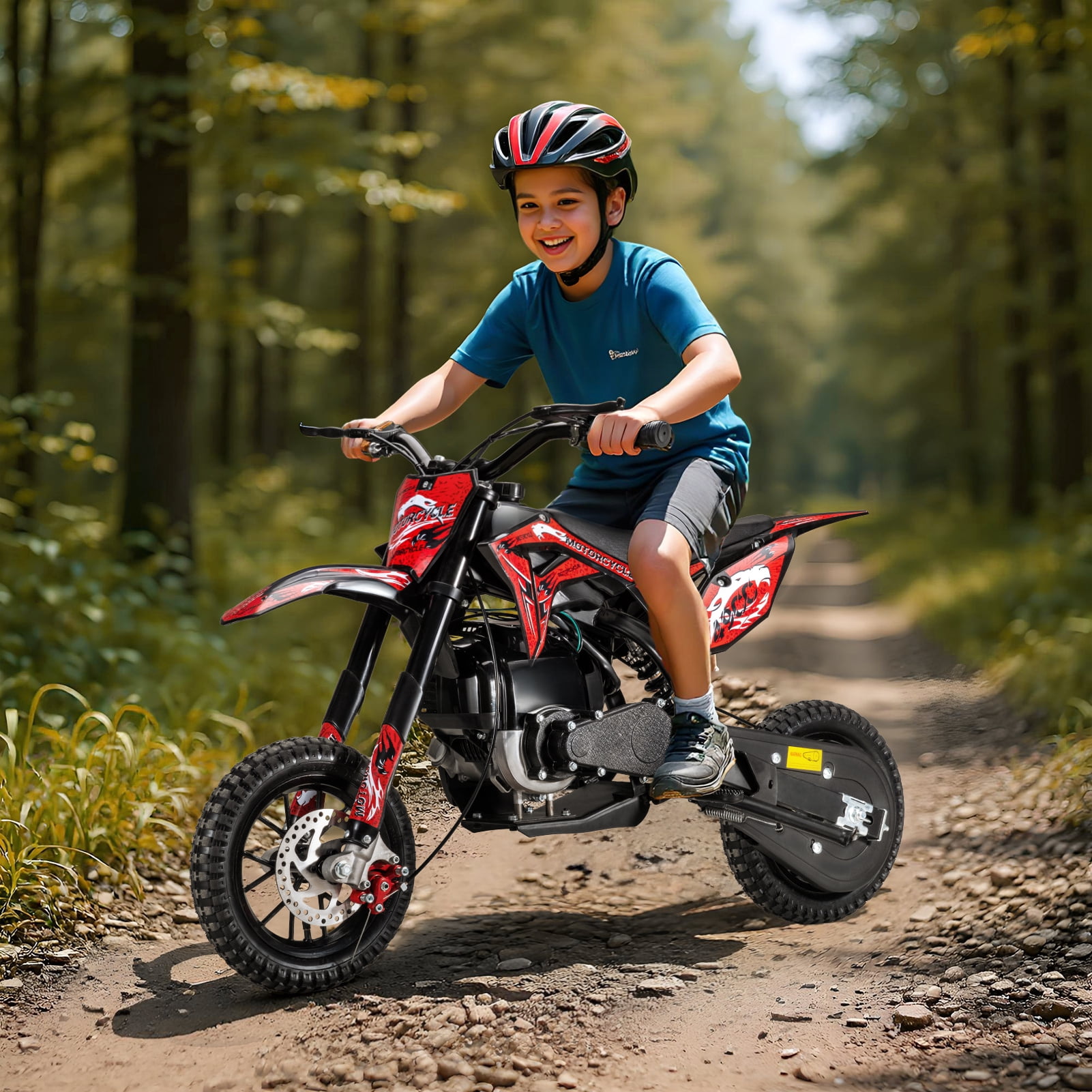 Kids Mini Dirt Bike, 40CC 4-Stroke Gas Powered Motorcycle with Off-Rode Tire, Shock Absorption, Front Rear Disc Brakes, Pocket Motorbike Up to 35KM/H Max Load 265LBS