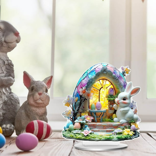 Decoración de Pascua, adornos de Pascua, regalos de Pascua, huevos de Pascua, conejito, fiesta, decoración de escritorio, adorno de acrílico, adornos de conejo de acrílico