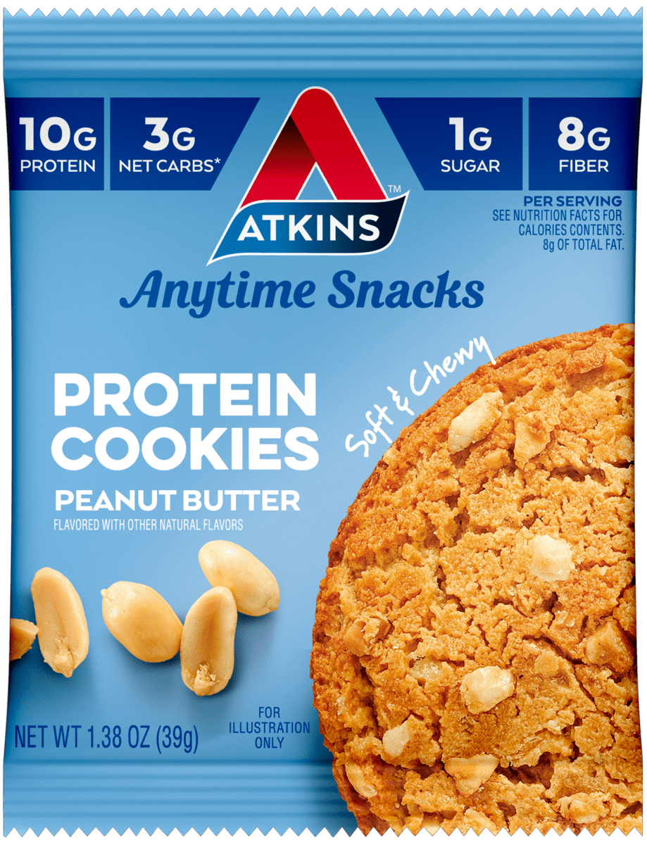 Atkins Peanut Butter Protein Cookie, Rich in Fiber, Low Carb, Low Sugar, Keto Friendly, 6/4 Packs