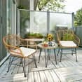 thumbnail image 2 of 3 Pieces Patio Bistro Set, Rattan Conversation Set with 2 Cushioned Armchairs & Round Glass Coffee Table, Indoor Outdoor Wicker Furniture Set for Balcony, Backyard, Garden, Poolside (White), 2 of 8
