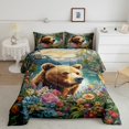 thumbnail image 2 of Feelyou Rustic Bear Animal Queen Comforter Set, Spring Flower Floral Bedding Sets, Jungle Wildlife Print Reversible Bedding Comforter Set, Lightweight Room Decor, 3pcs, 2 of 8