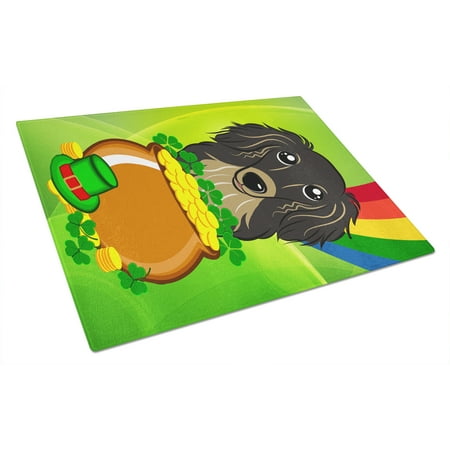 

Caroline s Treasures Longhair Black and Tan Dachshund St. Patrick s Day Glass Cutting Board Large