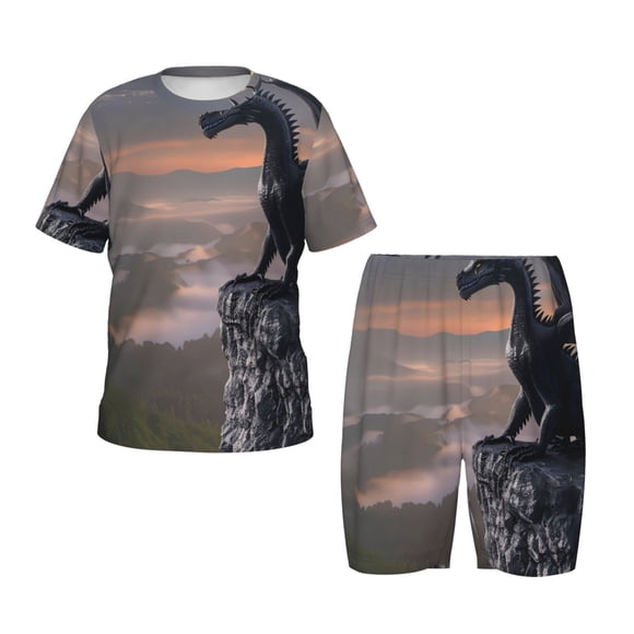 Balery Black Dragon Cliff Dawn Conjunto de Pijama Infantil de Manga Corta con Estampado – Ropa de Dormir de Algodón Suave-Medium