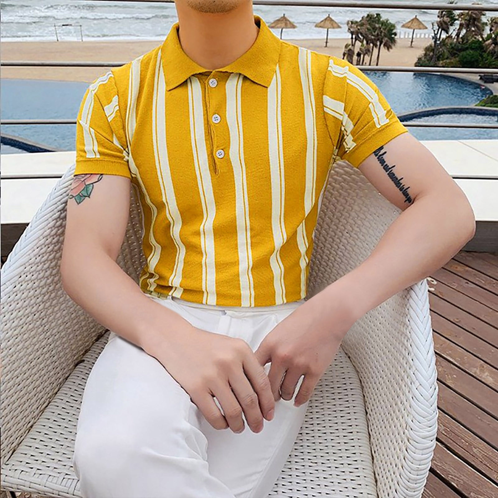 vertical stripe golf shirt