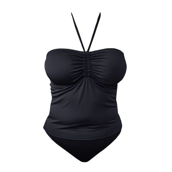 Traje de Baño Tankini Op para Mujer con Amarre Halter Negro Talla G, 2 Piezas