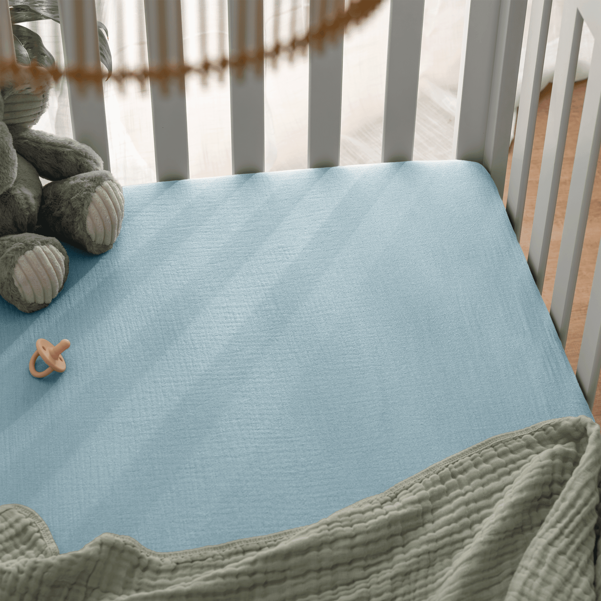 Comfy Cubs Muslin Crib Sheet, 100% Muslin Cotton Crib Sheets for Standard Crib Mattresses (Sky Blue)