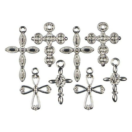 Cousin Metal Mixed Cross Charm, Silver, 8-Piece