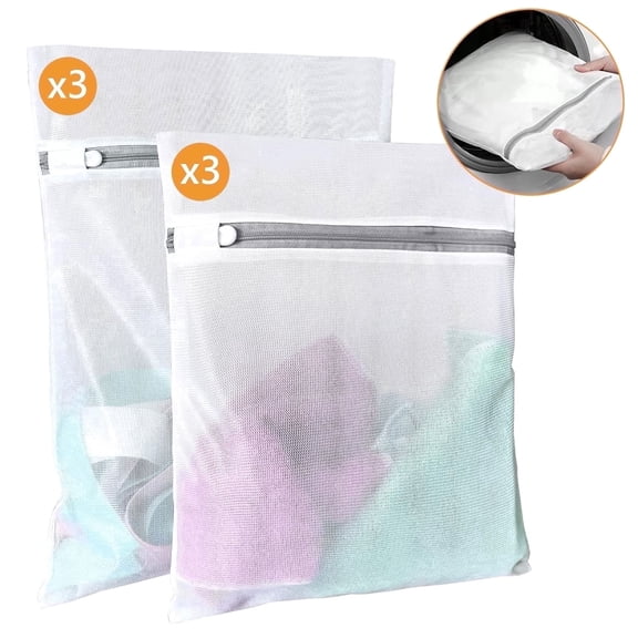 Tripumer 6 Pcs Mesh Laundry Bag 3 Pcs Medium and 3 Pcs Large Lingerie Mesh Wash Bag for Washing Delicate Blouse Hosiery Underwear Bra Lingerie Clothes White