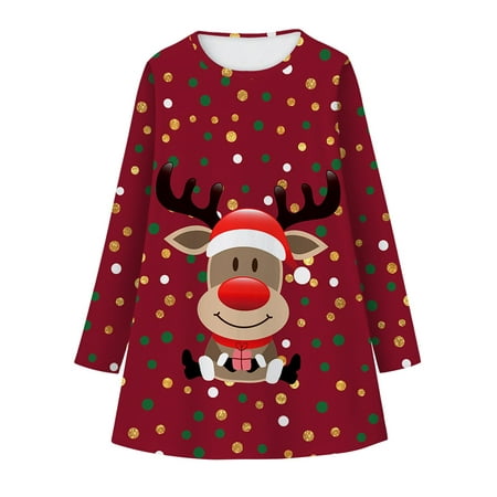 

QWERTYU Infant Baby Toddler Child Children Kids Fall Winter Dress for Girl Sundress Christmas Long Sleeve Dresses 8Y-12Y