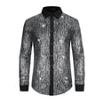 thumbnail image 5 of INSPIRE CHIC Glitter Dress Shirts for Men's Button Long Sleeves Disco Sparkly Shirt Silver M, 5 of 5