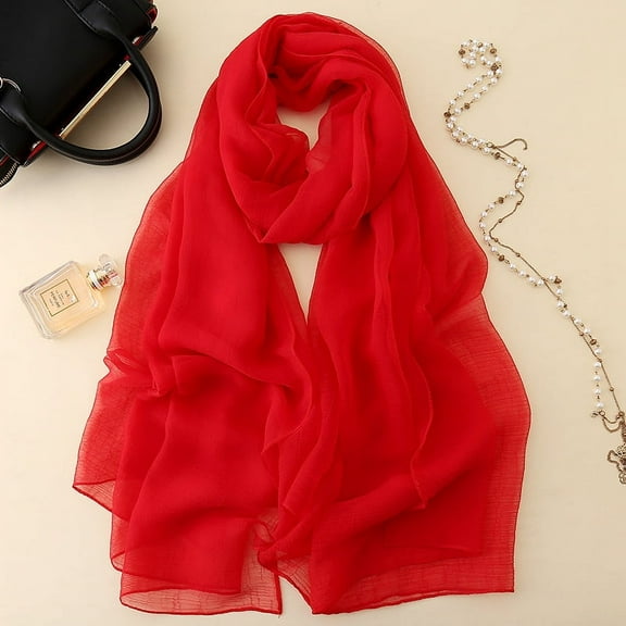 ERDOUY Elegant Personalized Scarf, New Chiffon Solid Color Scarf Wrinkled Scarf Beach Scarf Long Shawl Scarf (Red)