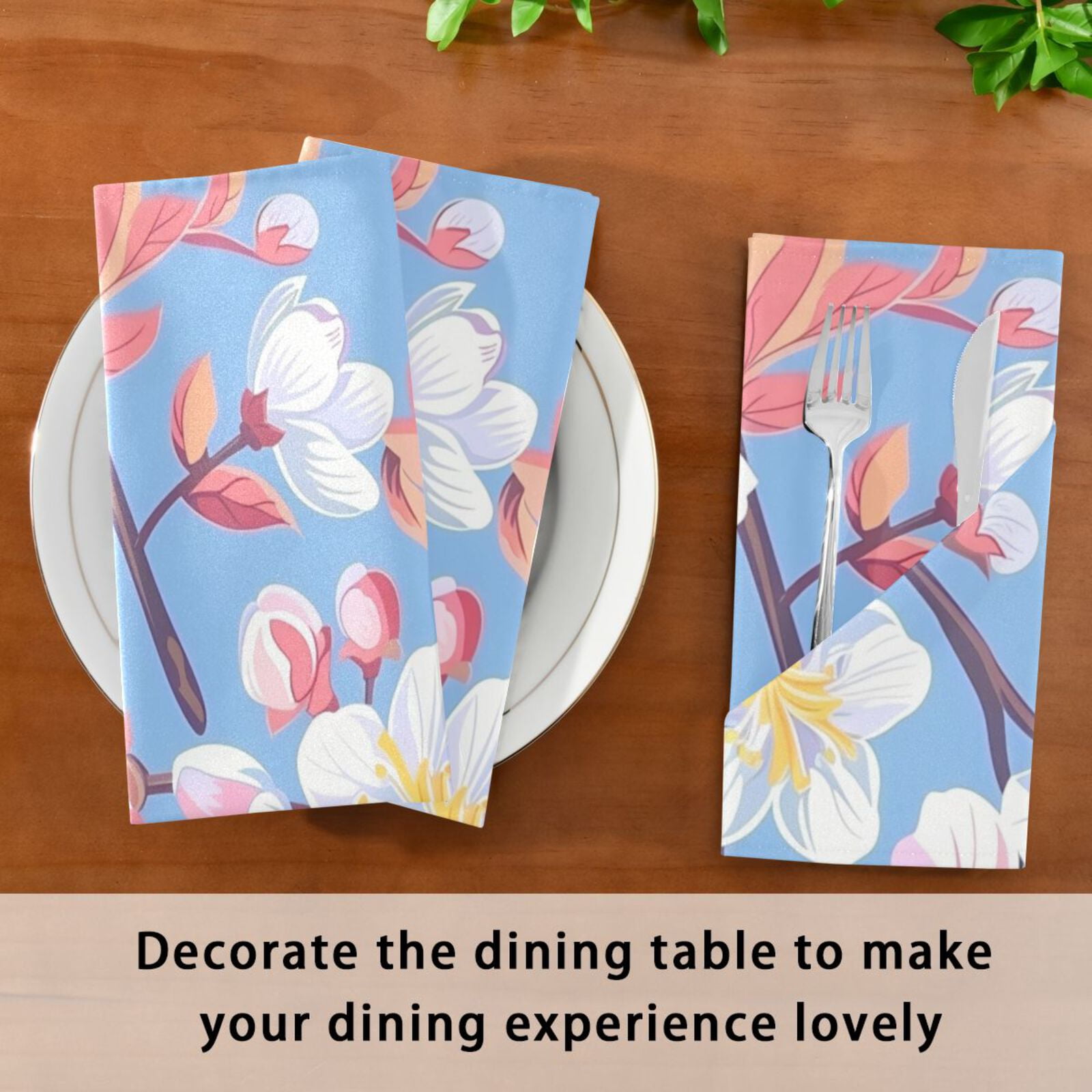JSTEL Colorful Cherry Blossom Flower Cloth Napkins Set of 6, 20x20 Inch Washable and Reusable Napkin for Decoupage Dinner Party Everyday Use