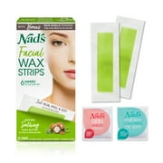 Nad's Facial Wax Strips 20 Pack for Women's Facial Hair Removal With 4 Calming Oil Wipes + Skin Protection Powder