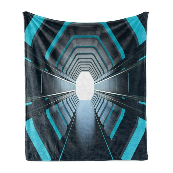Outer Space Soft Flannel Fleece Throw Blanket, Tunnel with Neon Passage Mercury Lunar Orbit Inspired Stardust Art, Cozy Plush for Indoor and Outdoor Use, 50" x 60", Blue Dark Blue White, by Ambesonne