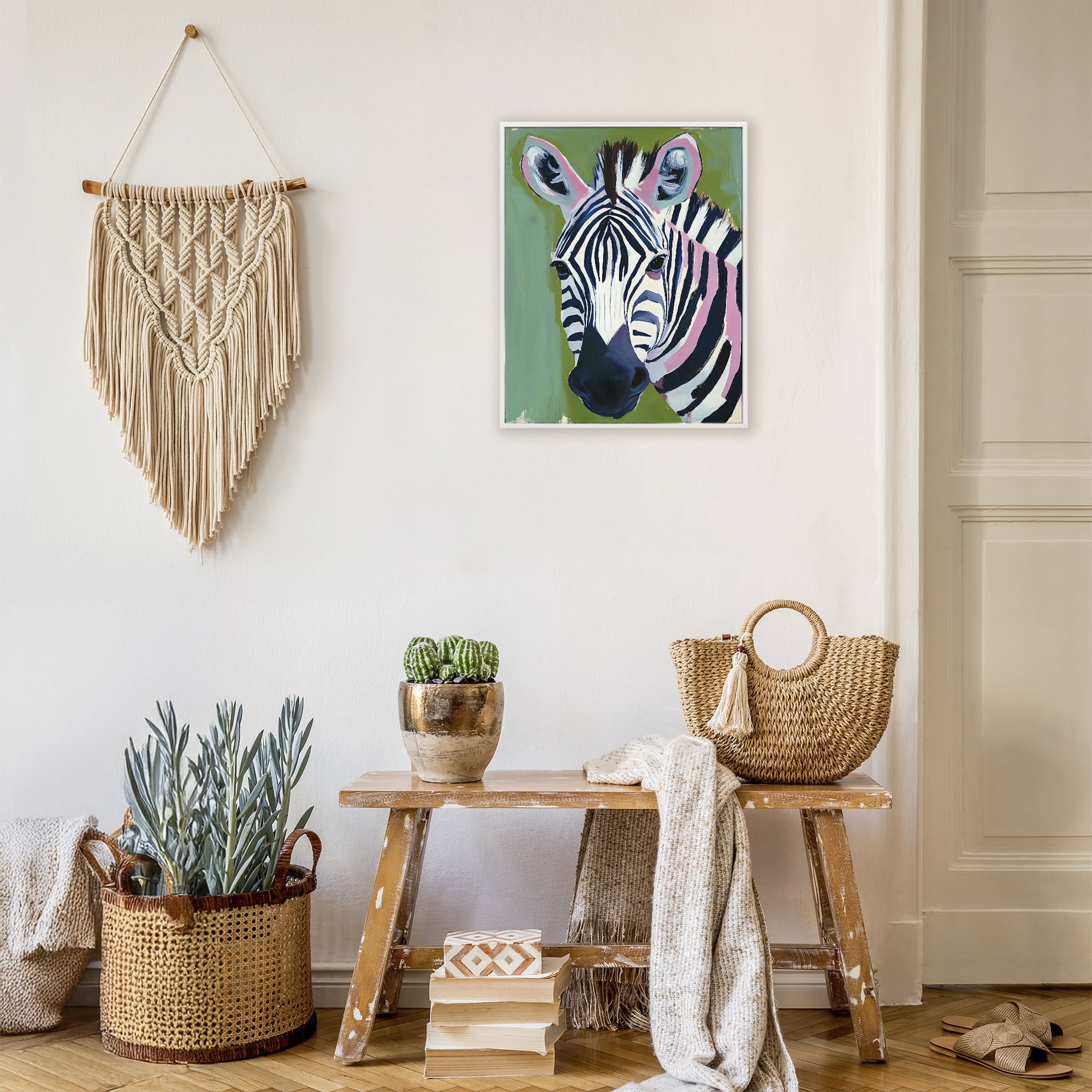 Stupell Industries Funky Zebra over Green White Framed Giclee Art, design by The Prints Vibe