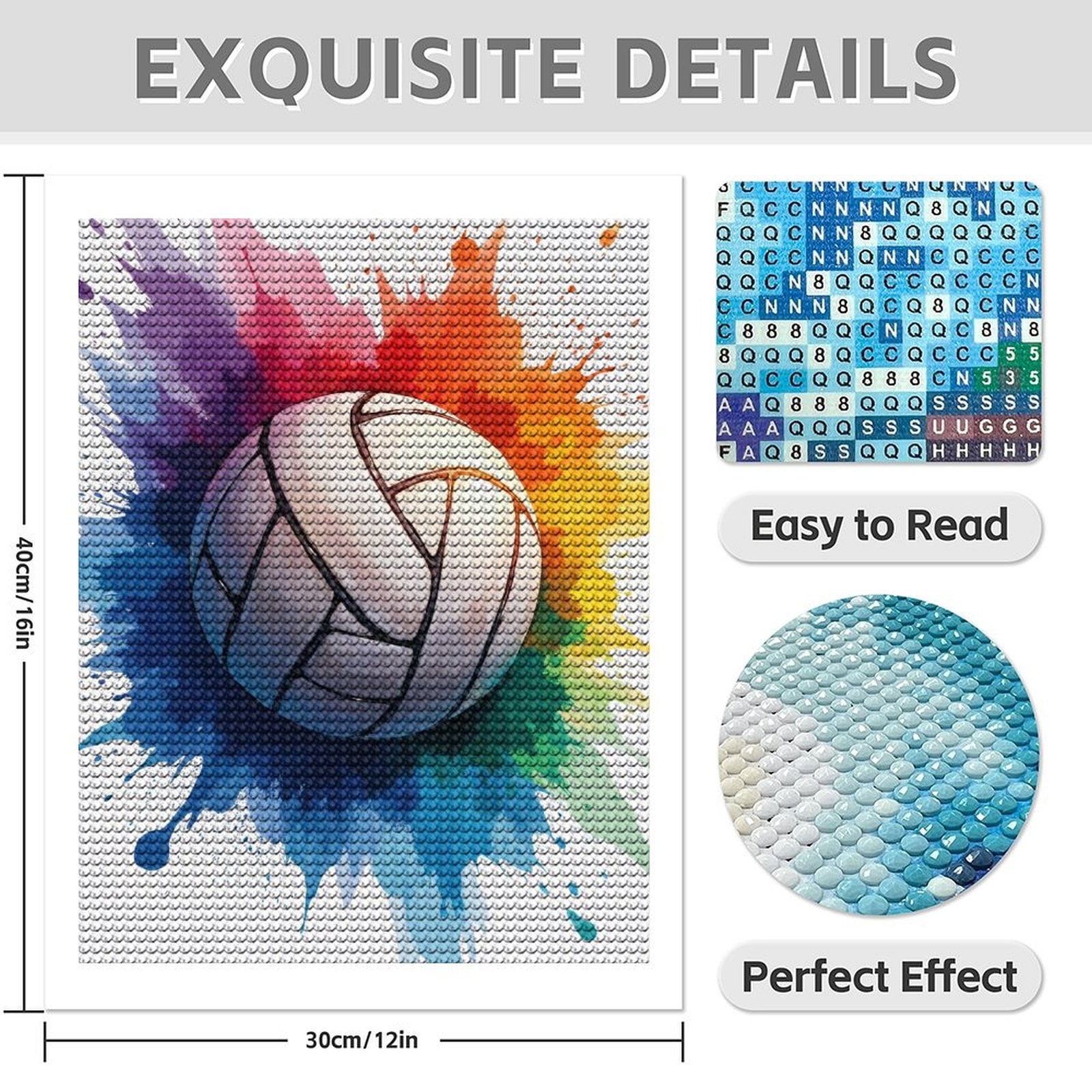 Diamond Art Kit for Adults, Volleyball Splash Art Burst Diamond Painting for Adults Beginners, DIY Diamond Art Painting Kits, 5D Diamond Painting Crafts for Home Decor 12x16 Frameless