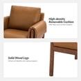 thumbnail image 3 of Faux Leather Accent Chair Removable Backrest Upholstered Arm Cushion PU Chairs Solid Wood Legs Reading Lounge Sofa Bedroom Camel, 3 of 7
