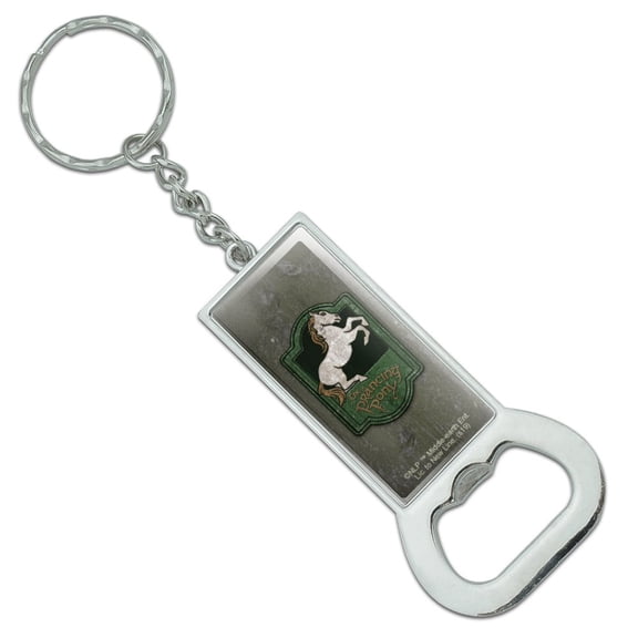 The Lord of The Rings The Prancing Pony Keychain Rectangle Chrome Plated Metal Bottle Cap Opener