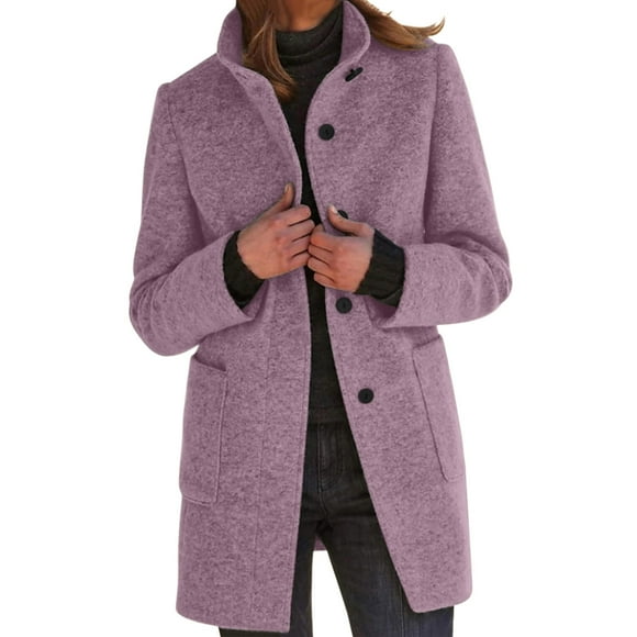 SNOWSONG Clearance! Suit Jackets for Women, Wool Coat for Women Plus Size Thicken Pea Coats Stand Collar Single Breasted Trench Coat 2025 Fashion Winter Jackets Purple M