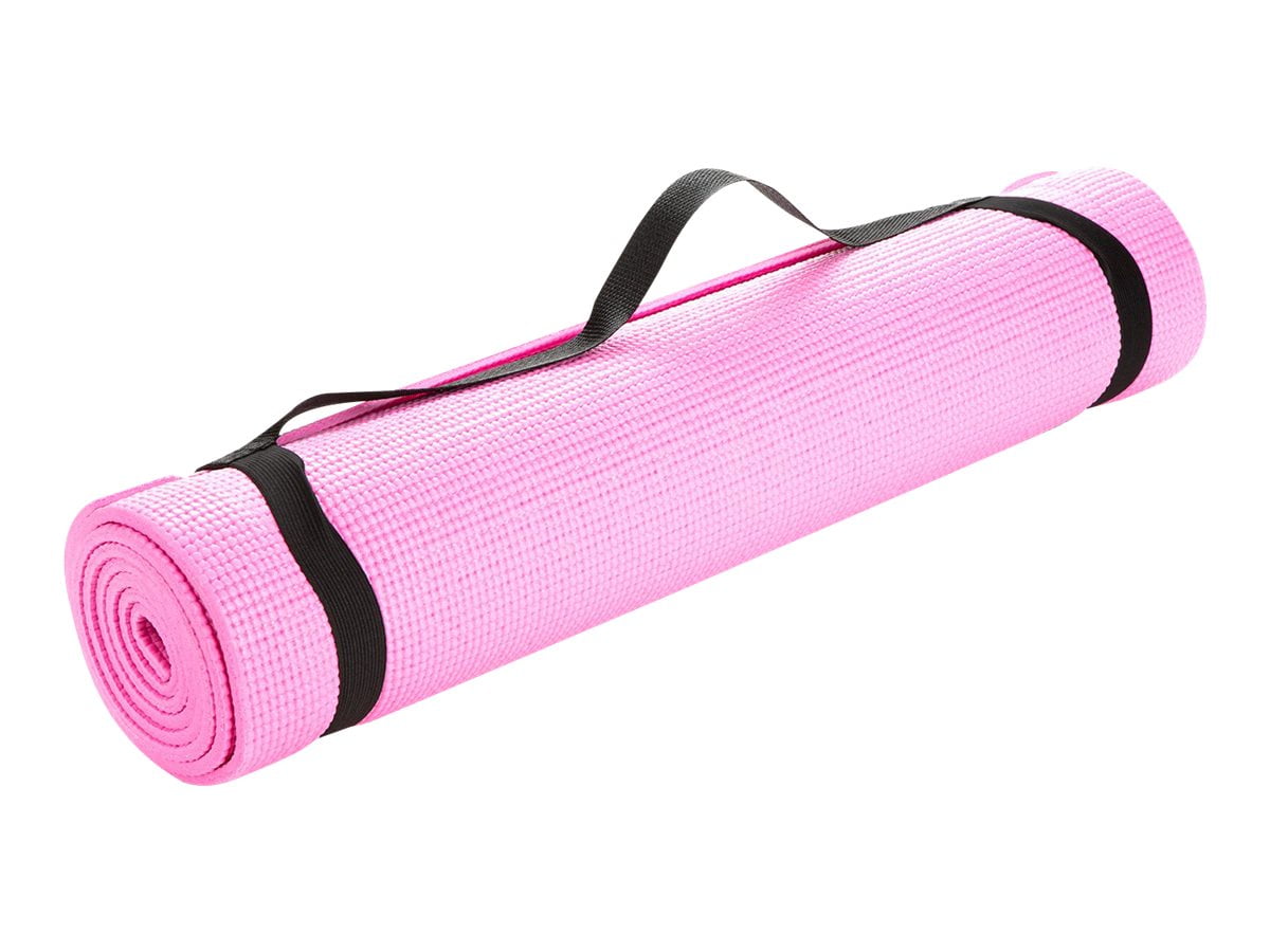 Mind Reader All Purpose 6mm PVC Extra Thick Yoga Mat with Carrying Strap, Pink