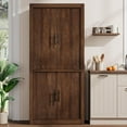 thumbnail image 3 of Tall Kitchen Pantry, Wood Pantry Storage Cabinet with 4 Doors & Adjustable Shelves, Farmhouse Freestanding Pantry Cupboard & Large Storage Space for Dining & Living Room, 3 of 9