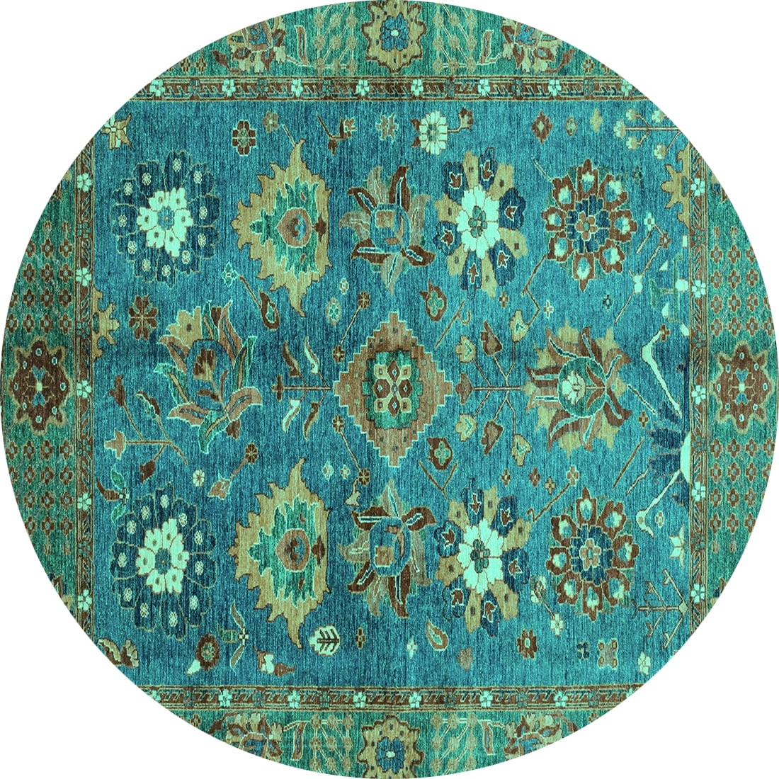 Ahgly Company Indoor Round Oriental Turquoise Blue Traditional Area ...