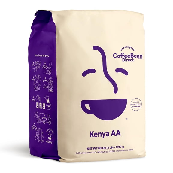 Coffee Bean Direct Kenya AA, Whole Bean Coffee, Arabica, Light Roast, 5 lb Bag