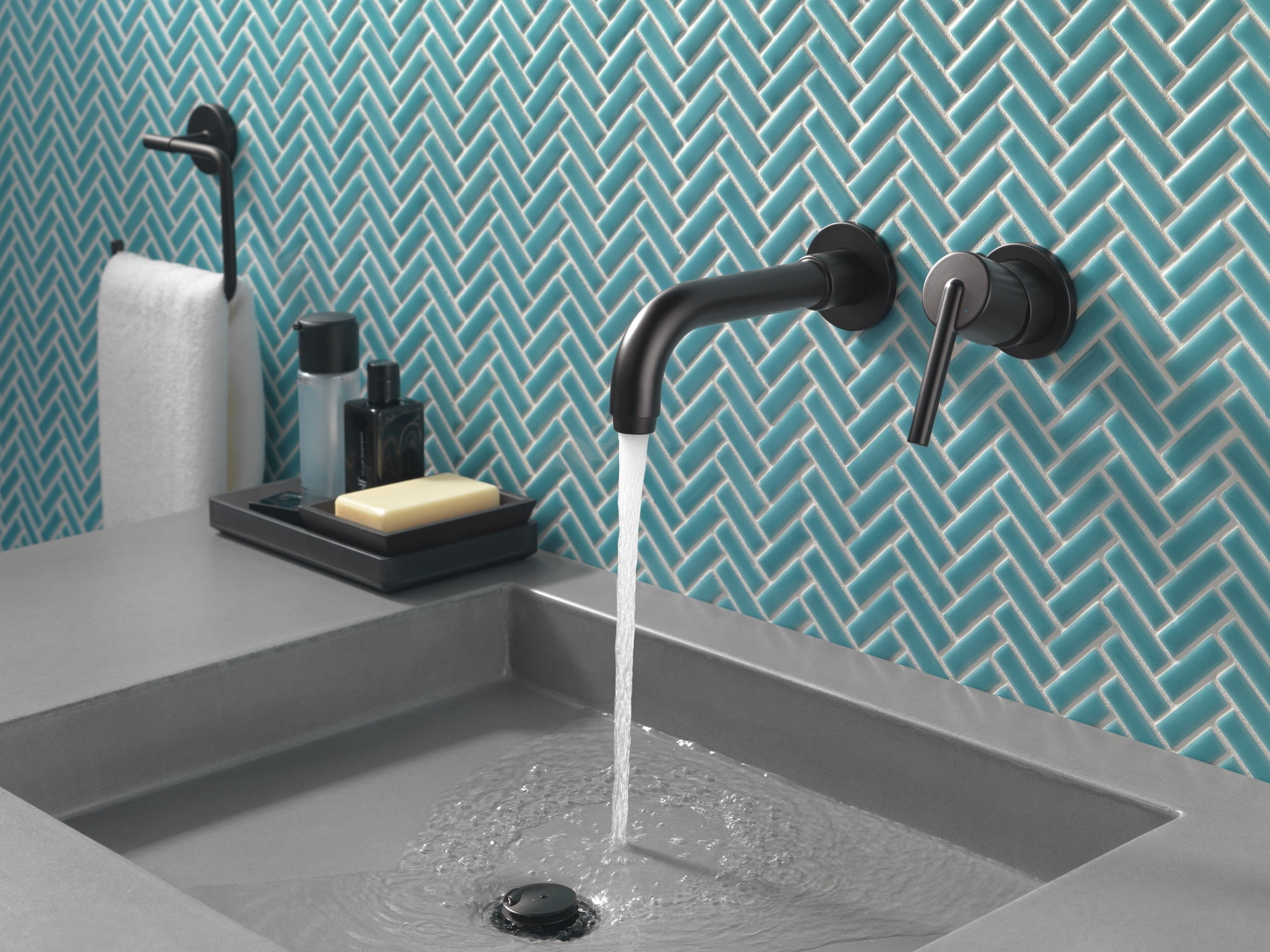 Delta Trinsic Single Handle Wall-Mount Bathroom Faucet Trim in Matte Black (Valve Not Included) T3559LF-BLWL