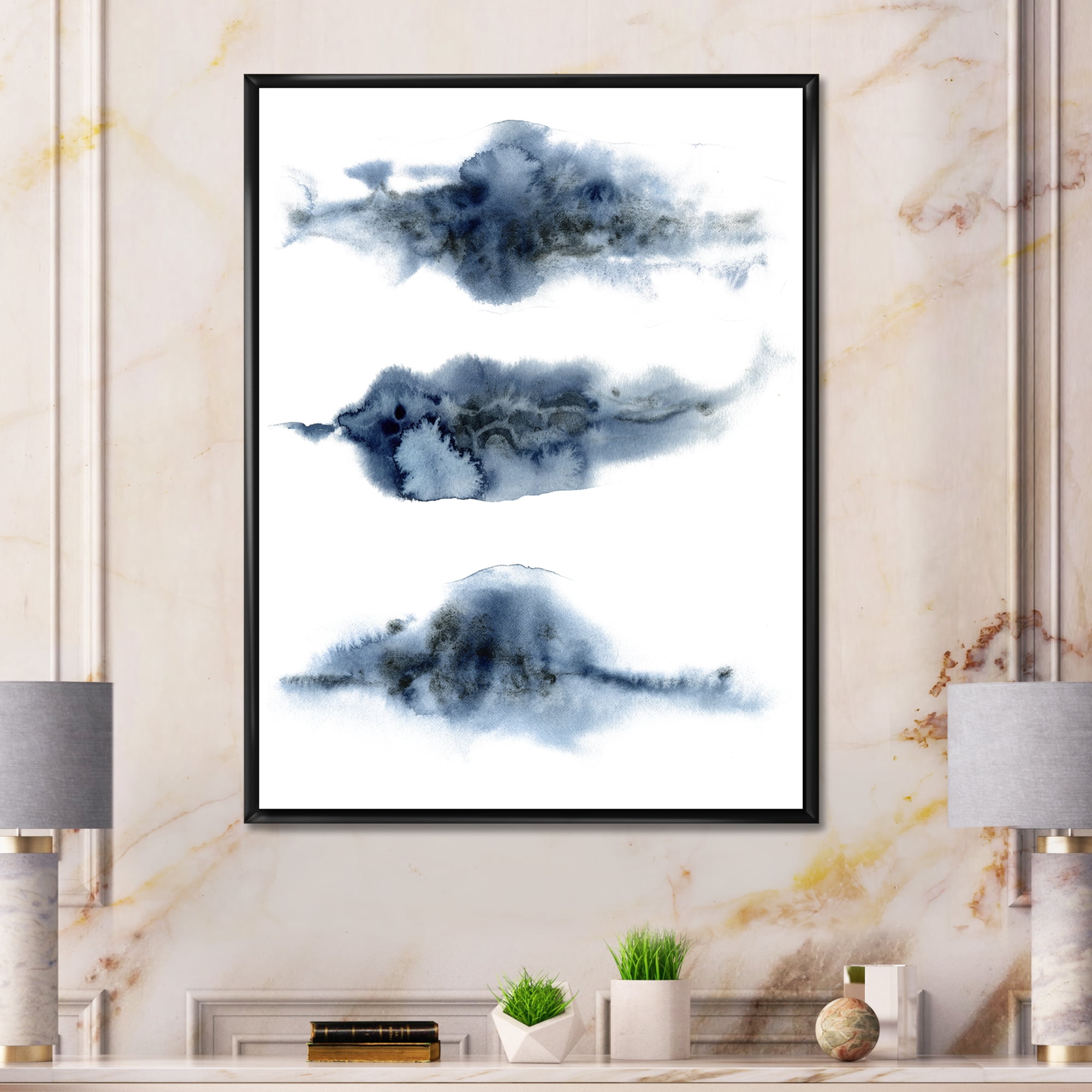 Designart 'Abstract Of Clouds Dark Blue Colored V' Modern Framed Canvas Wall Art Print