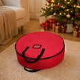 thumbnail image 5 of Christmas Wreath Storage Bag, 60cm Round Holiday Wreath Container with Reinforced Handles, PVC Material Christmas Decoration Storage Bag -Red, 5 of 6