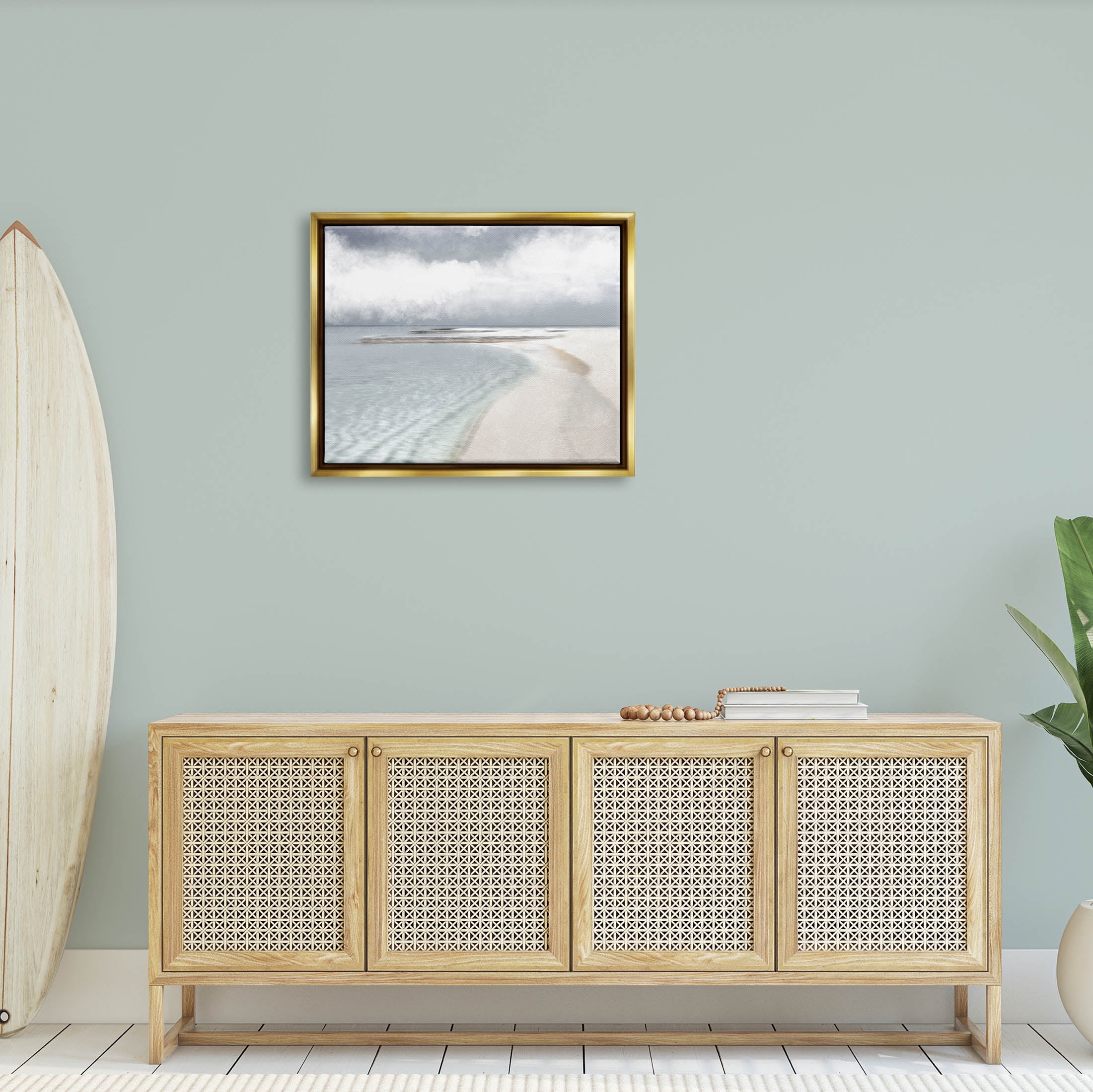Stupell Industries Nautical Beach Waves Crashing Shoreline Graphic Art Metallic Gold Floating Framed Canvas Print Wall Art, Design by Marcus Prime