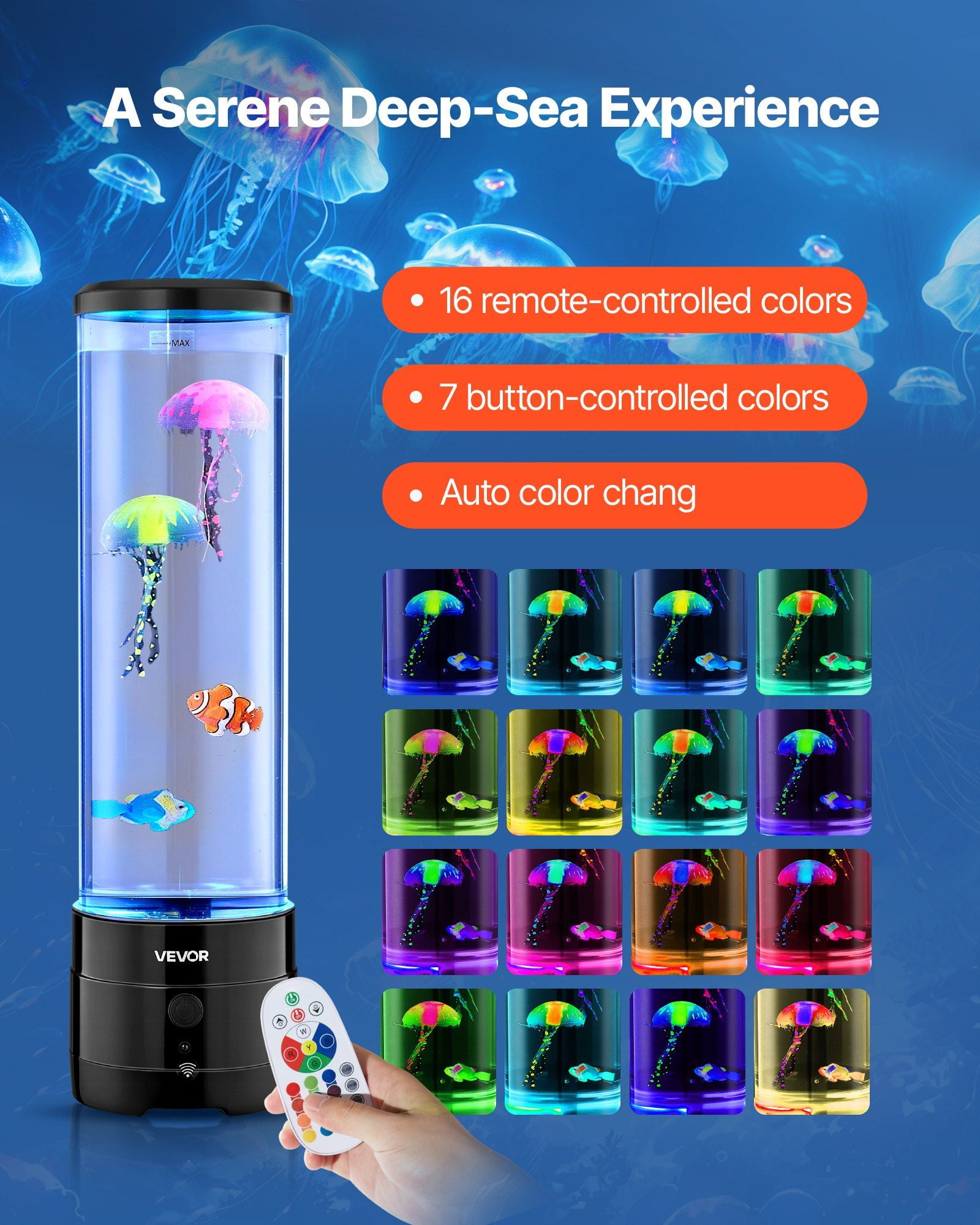 Water Bubble Fish Lamp with 16 LED Colors & Remote – Sensory Night Light for Bedrooms
