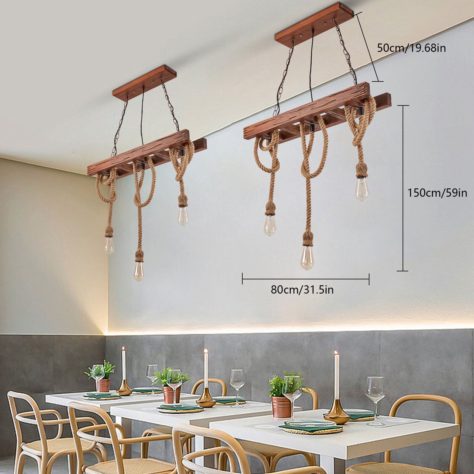 31.5" Farmhouse Wood Pendant Light Chandelier Lighting Iron Hanging Fixture 3 Heads Kitchen Pendant Lamp