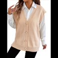 thumbnail image 2 of Chaleco de Punto Sin Mangas para Mujer, con Cuello en V, Botones, Informal, Holgado, para Otoño e Invierno. Albaricoque Talla Única, 2 of 10