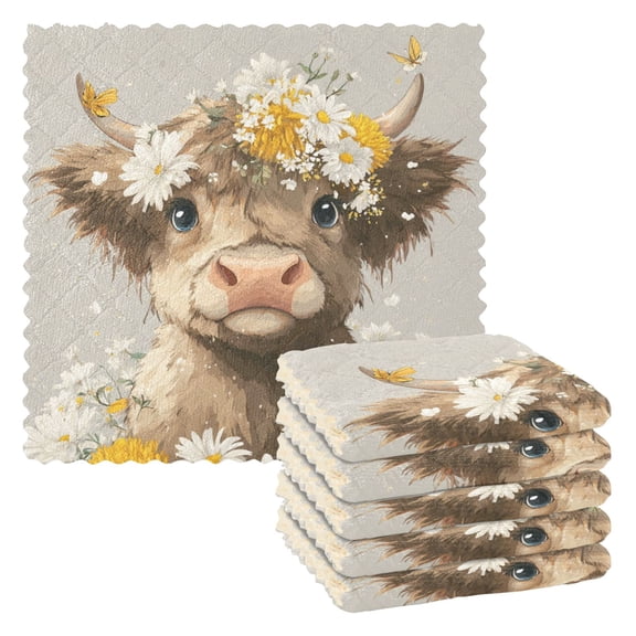 6 Pieces of Kitchen Towels 11x11Inch Kitchen Dish Cloths Kitchen Dish Towels Reuseable Cleaning Cloths Flowers and Cattle