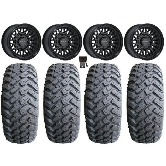 Raceline Omega 14" Wheels Black 31" MotoHammer Tires Can-Am Maverick X3 / Honda Pioneer 1000 / Talon