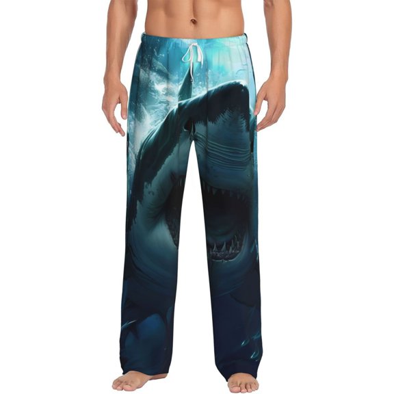 Daiia Undersea Shark Men's Sleep Pant with Pockets and Drawstring,Pajama Pants-Small