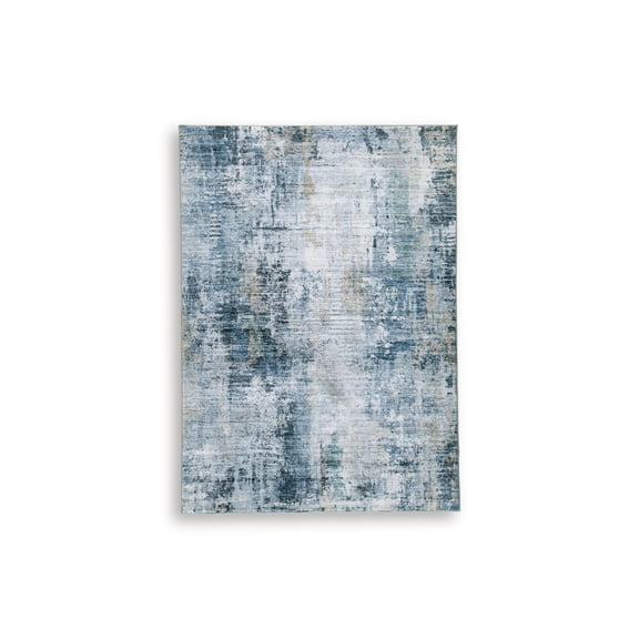 Signature Design by Ashley Arlenmont 5' x 7' Memory Foam Area Rug, Blue/Ivory/Gray Faux Fur Abstract Rug